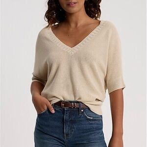 Express Linen-Blend V-Neck Short Sleeve SoHo Sweater Sz M